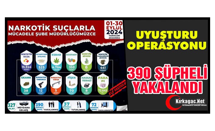 UYUŞTURUCU OPERASYONU 390 ŞÜPHELİ YAKALANDI