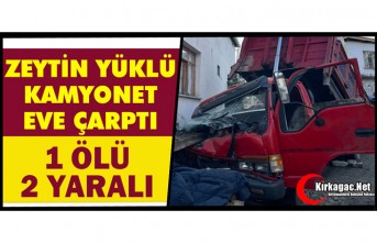 ZEYTİN YÜKLÜ KAMYONET EVE ÇARPTI: 1 ÖLÜ, 2 YARALI